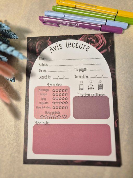 Bloc note "Avis lecture" livre