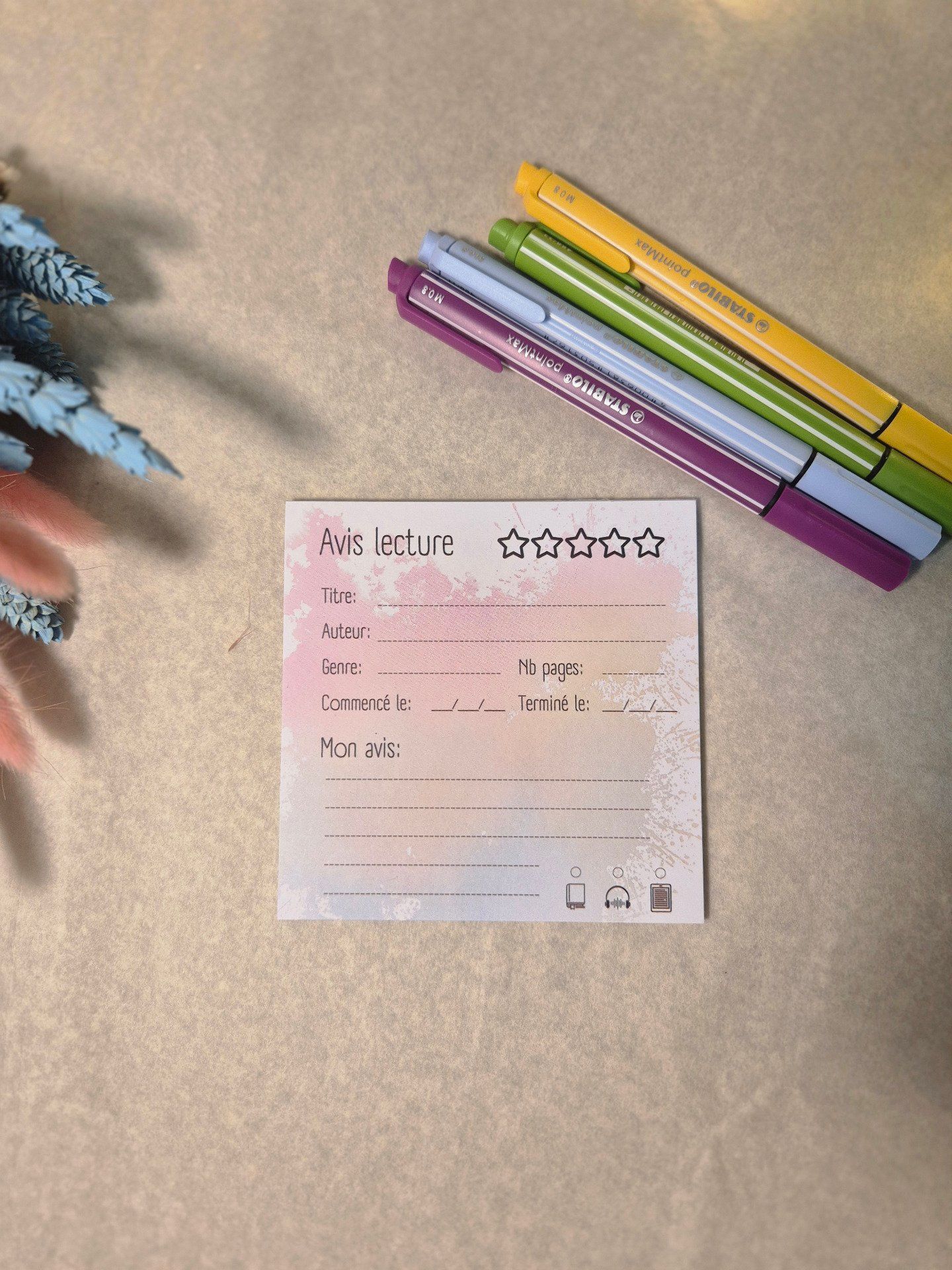 Bloc note "Avis lecture" carré arc-en-ciel