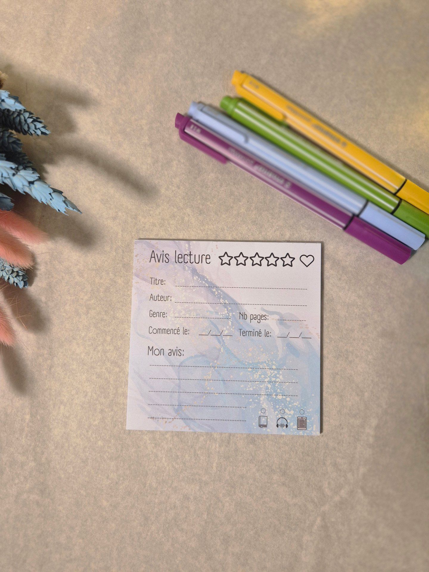 Bloc note "Avis lecture" carré bleu